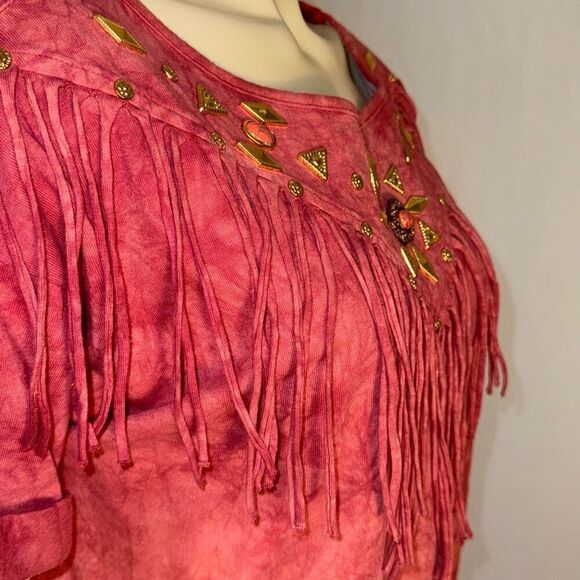 Vintage Cover Charge Southwestern Fringe Oversized T-Shirt One Size - Picture 7 of 12